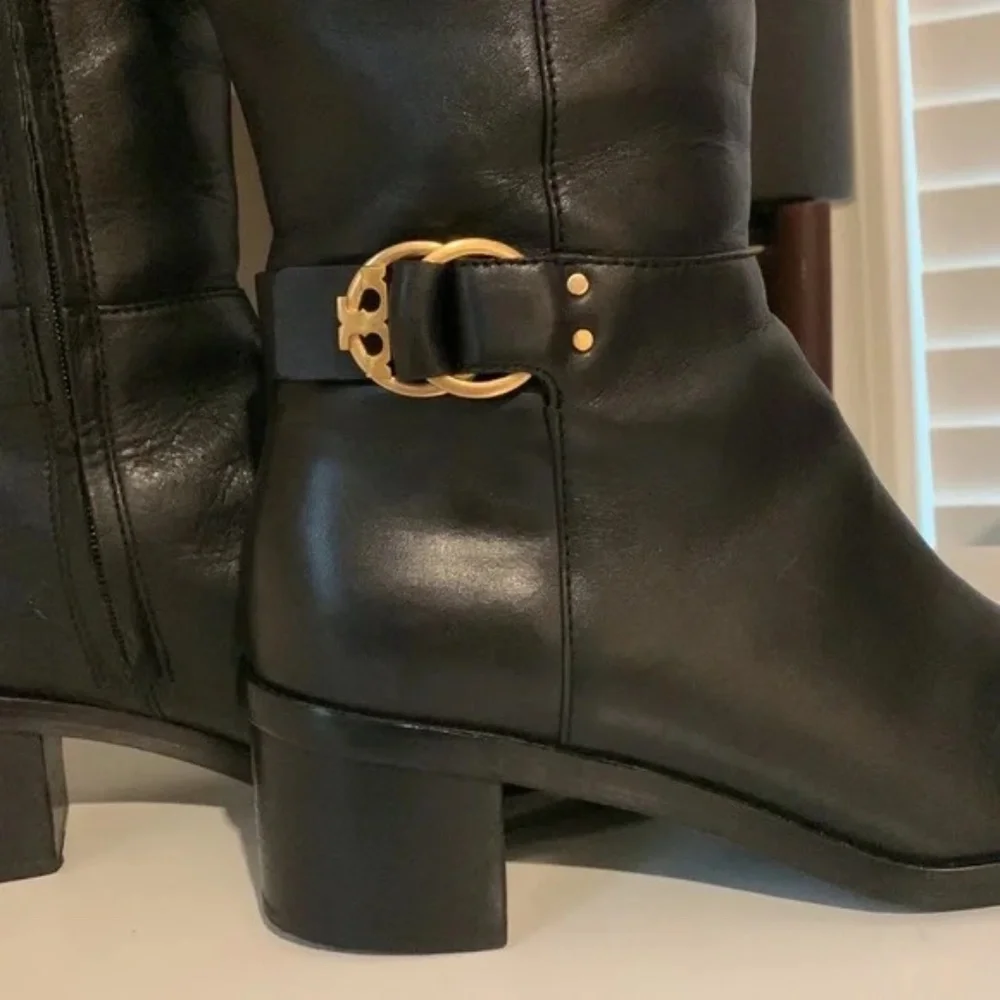 Tory Burch Black Calf Leather Riding Boots